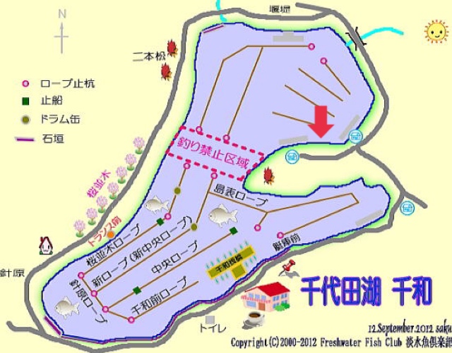 千代田湖の湖畔(ボート店周辺の桟橋まわり)