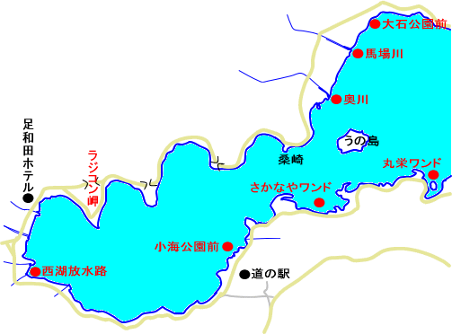 西湖放水路の位置を示した地図