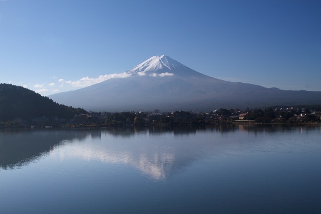 河口湖と富士山の景色